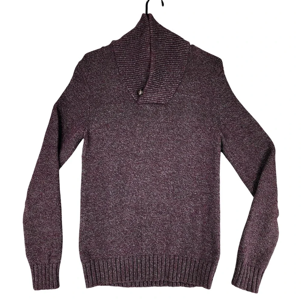 Banana Republic S Men Shawl Collar Sweater Cowl Purple‎ White Cotton Nylon Wool
